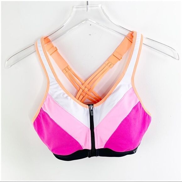 Victoria's Secret Front Zip Pink‎ and Orange Underwire Sports Bra 34B - Picture 2 of 10